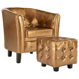 NNEVL Tub Chair with Footstool Brown Faux Leather