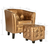 NNEVL Tub Chair with Footstool Brown Faux Leather