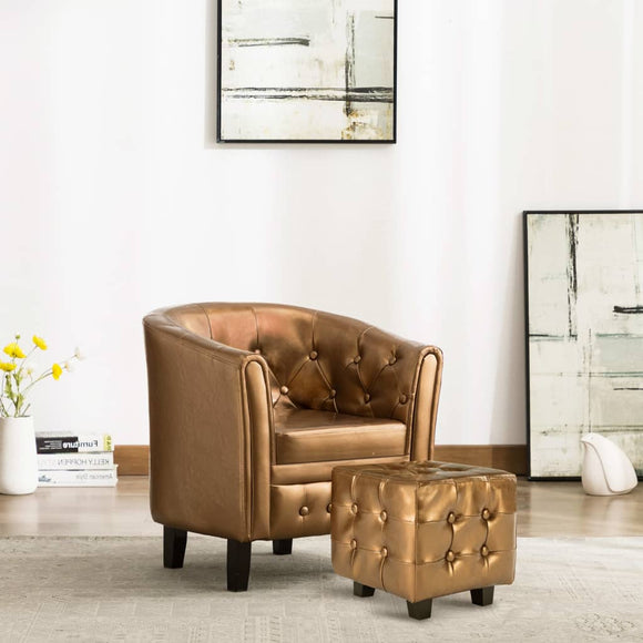 NNEVL Tub Chair with Footstool Brown Faux Leather