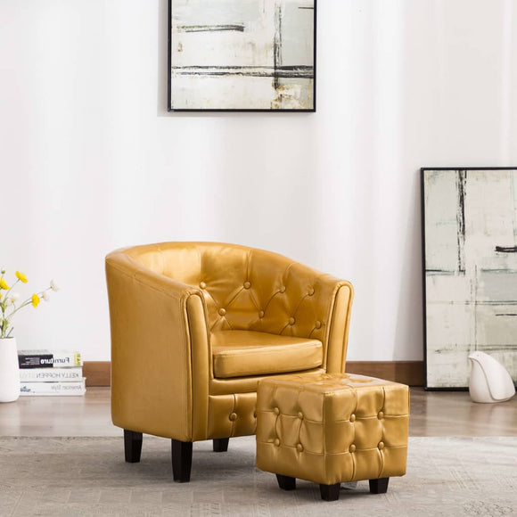 NNEVL Tub Chair with Footstool Gold Faux Leather