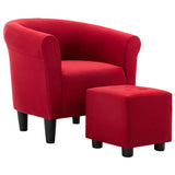 NNEVL 2 Piece Armchair and Stool Set Wine Red Fabric