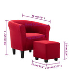 NNEVL 2 Piece Armchair and Stool Set Wine Red Fabric