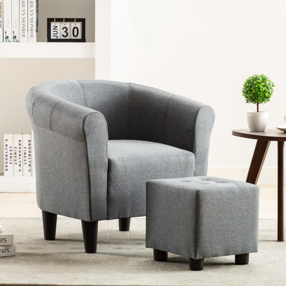 NNEVL 2 Piece Armchair and Stool Set Light Grey Fabric