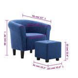 NNEVL 2 Piece Armchair and Stool Set Blue Fabric