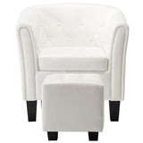 NNEVL Tub Chair with Footstool White Faux Leather