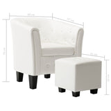 NNEVL Tub Chair with Footstool White Faux Leather