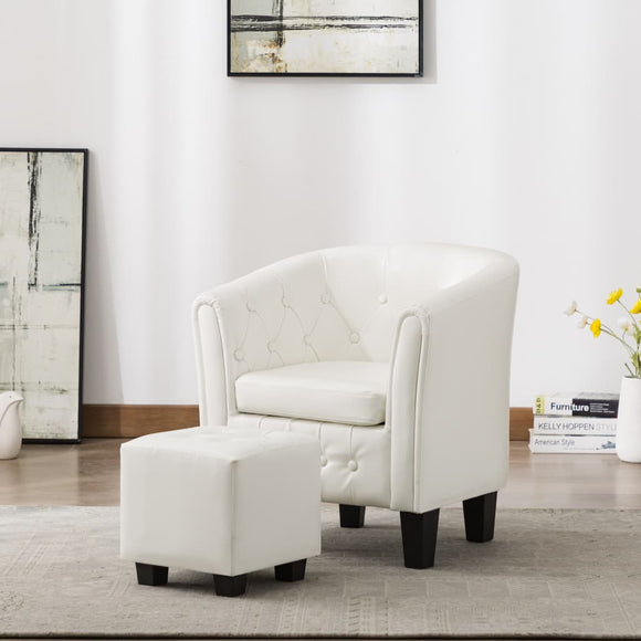 NNEVL Tub Chair with Footstool White Faux Leather