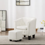 NNEVL Tub Chair with Footstool White Faux Leather