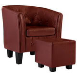NNEVL Tub Chair with Footstool Wine Red Faux Leather