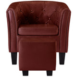 NNEVL Tub Chair with Footstool Wine Red Faux Leather
