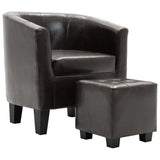 NNEVL Tub Chair with Footstool Dark Brown Faux Leather