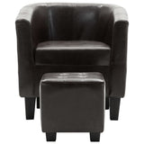 NNEVL Tub Chair with Footstool Dark Brown Faux Leather