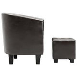 NNEVL Tub Chair with Footstool Dark Brown Faux Leather