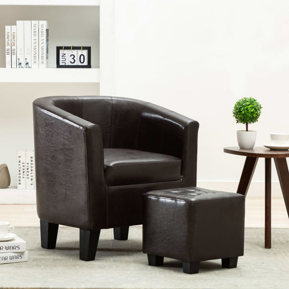 NNEVL Tub Chair with Footstool Dark Brown Faux Leather