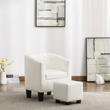 NNEVL Tub Chair with Footstool White Faux Leather