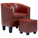 NNEVL Tub Chair with Footstool Wine Red Faux Leather