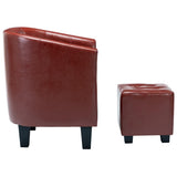 NNEVL Tub Chair with Footstool Wine Red Faux Leather