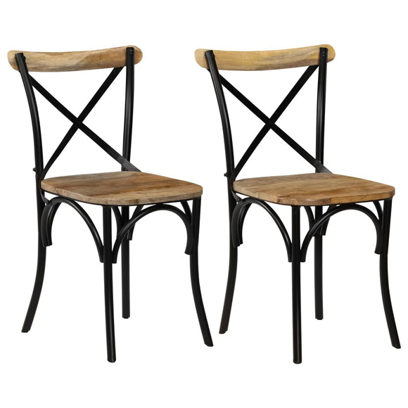 NNEVL Cross Chairs 2 pcs Black Solid Mango Wood