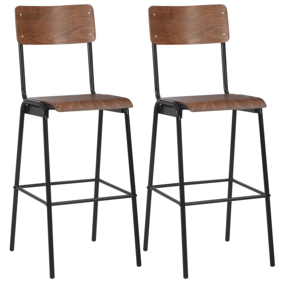 NNEVL Bar Chairs 2 pcs Brown Solid Plywood Steel