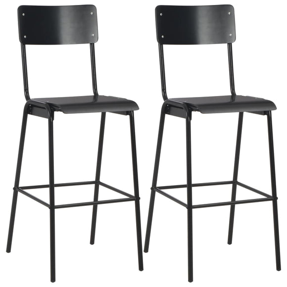 NNEVL Bar Chairs 2 pcs Black Solid Plywood Steel