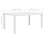NNEVL Garden Table White 150x90x72 cm Plastic Rattan Look