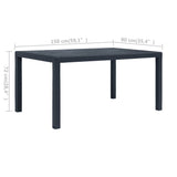 NNEVL Garden Table Anthracite 150x90x72 cm Plastic Rattan Look
