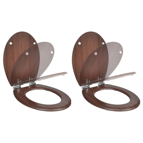 NNEVL Toilet Seats with Soft Close Lids 2 pcs MDF Brown
