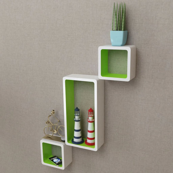 NNEVL Wall Cube Shelves 6 pcs White and Green