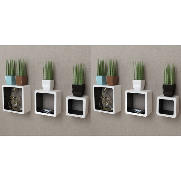 NNEVL Wall Cube Shelves 6 pcs White and Black