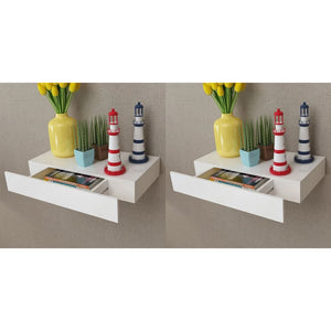 NNEVL Floating Wall Shelves with Drawers 2 pcs White 48 cm