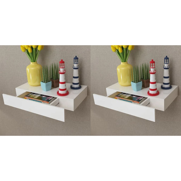 NNEVL Floating Wall Shelves with Drawers 2 pcs White 48 cm