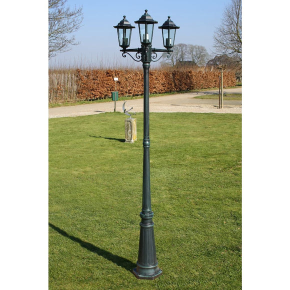 NNEVL Garden Light Post 3-arms 215 cm Dark Green/Black Aluminium