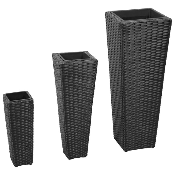 NNEVL 3 Rattan Flower Raised Beds Black