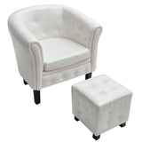 NNEVL Tub Chair with Footstool White Faux Leather