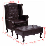 NNEVL Armchair with Footstool Dark Brown Faux Leather