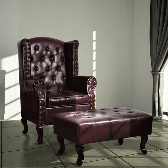 NNEVL Armchair with Footstool Dark Brown Faux Leather