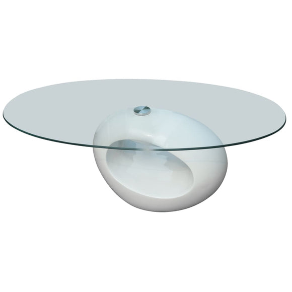 NNEVL Coffee Table with Oval Glass Top High Gloss White