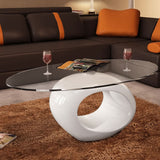 NNEVL Coffee Table with Oval Glass Top High Gloss White