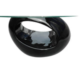 NNEVL Coffee Table with Oval Glass Top High Gloss Black