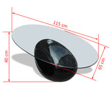 NNEVL Coffee Table with Oval Glass Top High Gloss Black