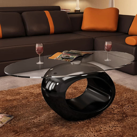 NNEVL Coffee Table with Oval Glass Top High Gloss Black