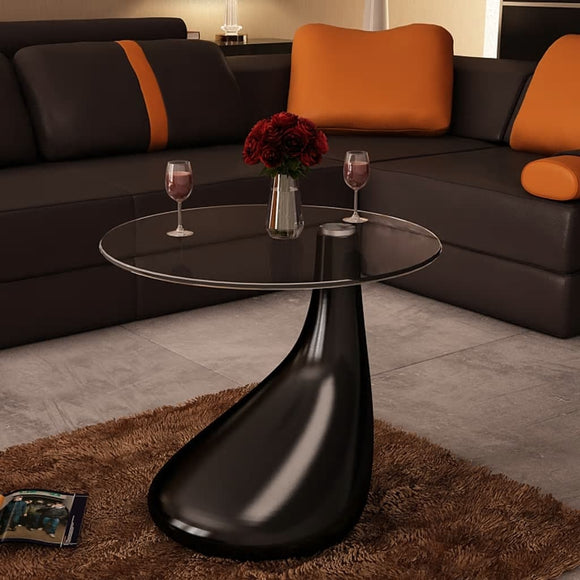 NNEVL Coffee Table with Round Glass Top High Gloss Black