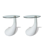 NNEVL Coffee Table 2 pcs with Round Glass Top High Gloss White