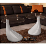NNEVL Coffee Table 2 pcs with Round Glass Top High Gloss White