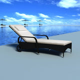 NNEVL Sun Lounger with Cushion and Pillow Poly Rattan Black