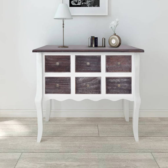 NNEVL Console Cabinet 6 Drawers Brown and White Wood