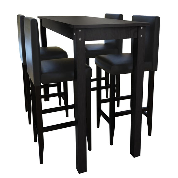 NNEVL Bar Table with 4 Bar Chairs Black