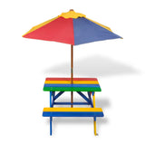 NNEVL Kids' Picnic Table with Benches and Parasol Multicolour Wood