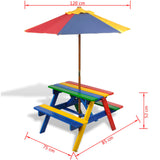 NNEVL Kids' Picnic Table with Benches and Parasol Multicolour Wood