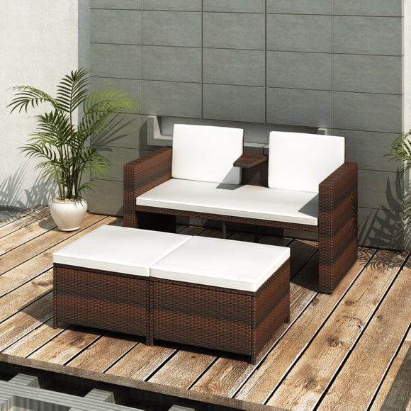 NNEVL 4 Piece Garden Lounge Set with Cushions Poly Rattan Brown